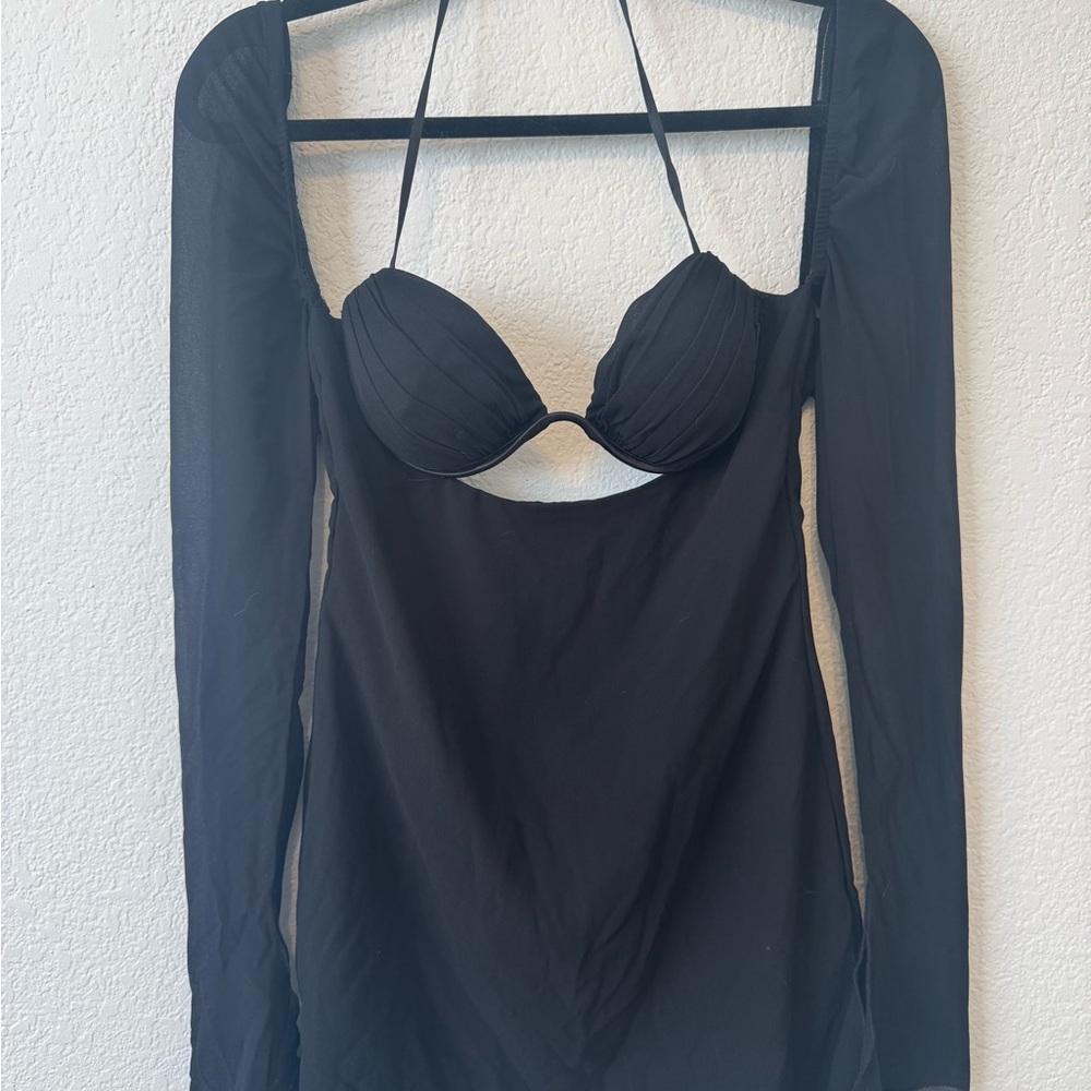 Oh Polly Black Long Sleeve Dress with Halter Neck